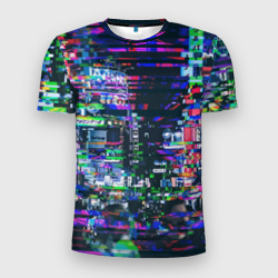 Мужская футболка 3D Slim Ночной город - glitch