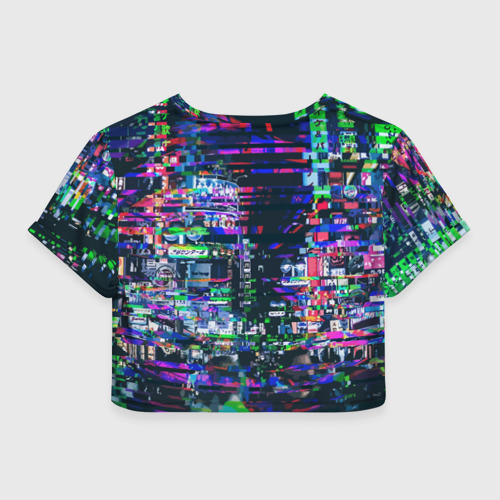 Женская футболка Crop-top 3D Ночной город - glitch, цвет 3D печать - фото 2