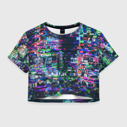 Женская футболка Crop-top 3D Ночной город - glitch