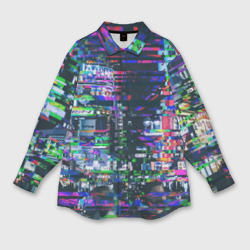 Мужская рубашка oversize 3D Ночной город - glitch