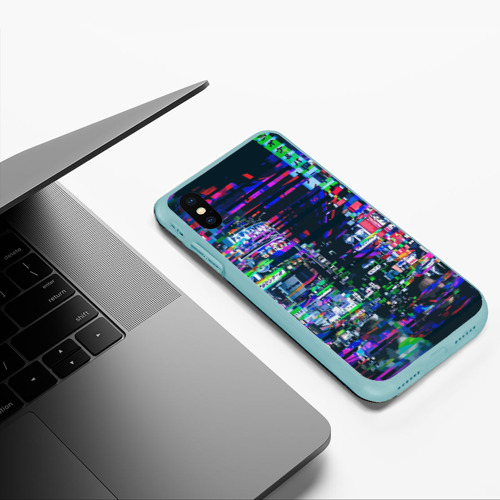 Чехол для iPhone XS Max матовый Ночной город - glitch, цвет мятный - фото 5