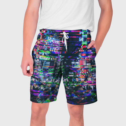 Мужские шорты 3D Ночной город - glitch, цвет 3D печать