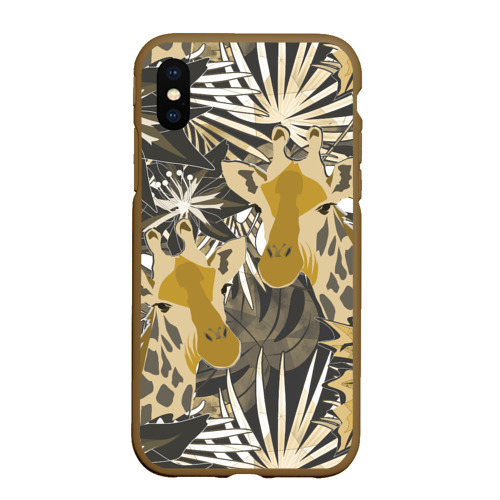 Чехол для iPhone XS Max матовый Жирафы в тропиках, цвет коричневый