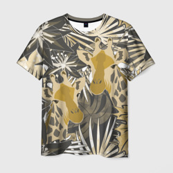 Мужская футболка 3D Жирафы в тропиках
