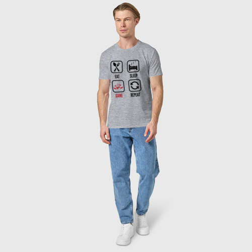Мужская футболка хлопок Eat-Sleep-Hitman-Repeat, цвет меланж - фото 5