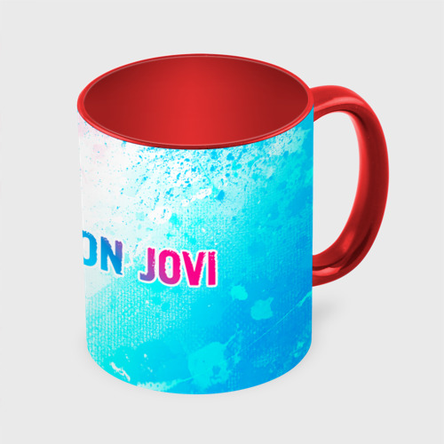 Кружка с полной запечаткой Bon Jovi Neon Gradient, цвет белый + красный - фото 3