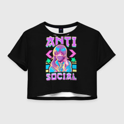 Женская футболка Crop-top 3D Antisocial kawai