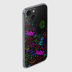 Чехол для iPhone 15 силиконовый с защитой камеры League Of Legends неон - Arcane logo - фото 2