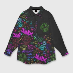 Женская рубашка oversize 3D League Of Legends неон - Arcane logo