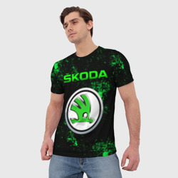 Мужская футболка 3D Skoda - зеленые брызги - фото 2