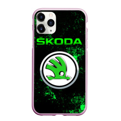 Чехол для iPhone 11 Pro Max матовый Skoda - зеленые брызги