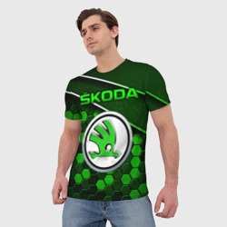 Мужская футболка 3D Шкода - Зеленая техно броня - фото 2