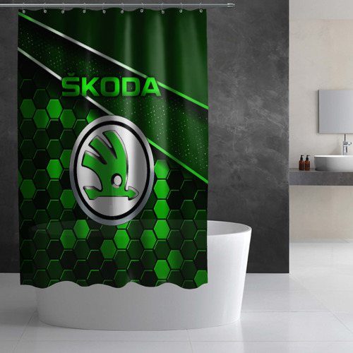 Штора 3D для ванной Шкода - Зеленая техно броня - фото 3