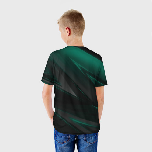 Детская футболка 3D с принтом Бирюзовый черный фон, вид сзади #2