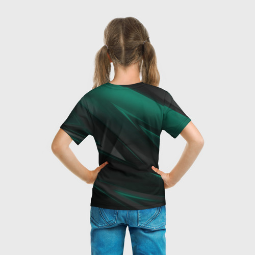 Детская футболка 3D с принтом Бирюзовый черный фон, вид сзади #2
