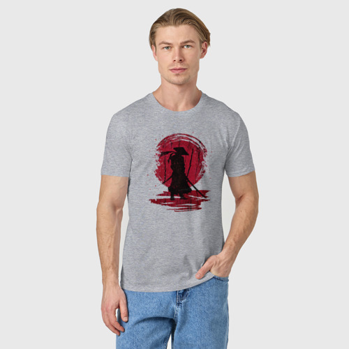 Мужская футболка хлопок Самурай и красная луна, цвет меланж - фото 3