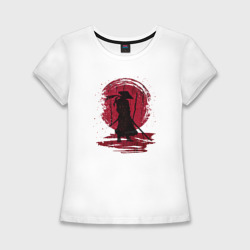 Женская футболка хлопок Slim Самурай и красная луна