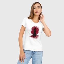 Женская футболка хлопок Slim Самурай и красная луна - фото 2