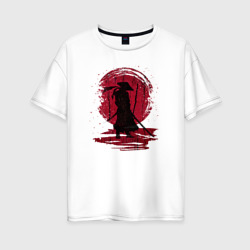 Женская футболка хлопок Oversize Самурай и красная луна