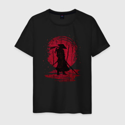 Мужская футболка хлопок Самурай и красная луна