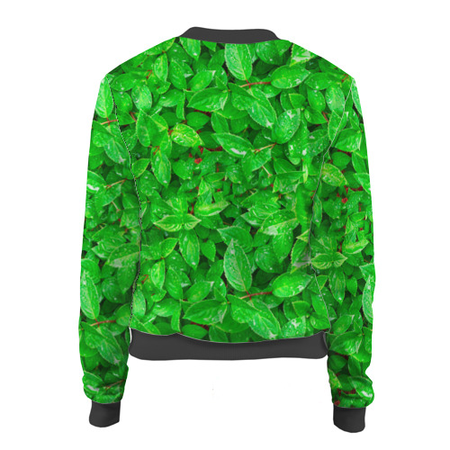 Женский бомбер 3D Зелёные листья - текстура, цвет черный - фото 2