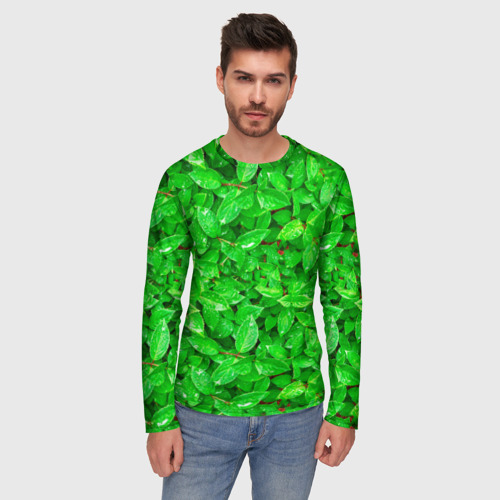 Мужской лонгслив 3D Зелёные листья - текстура, цвет 3D печать - фото 3