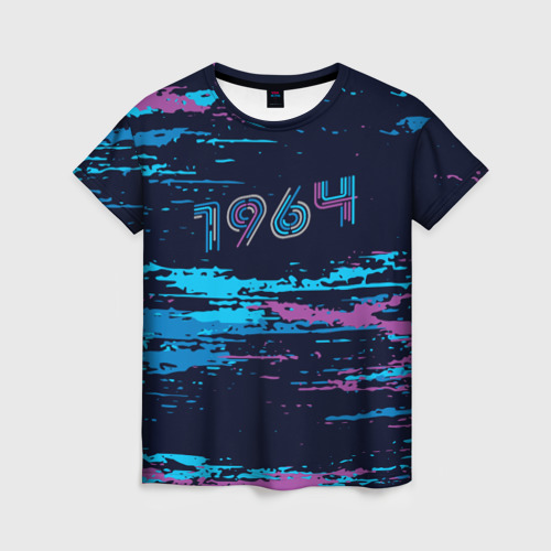 Женская футболка с принтом 1964 год рождения - неон, вид спереди №1