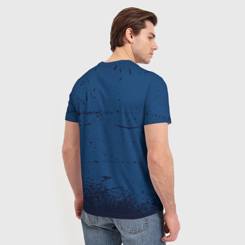 Мужская футболка 3D с принтом Август - на синем фоне, вид сзади #2