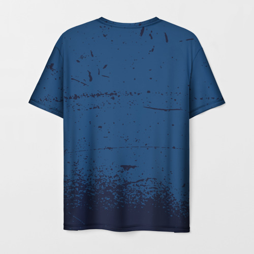 Мужская футболка 3D с принтом Август - на синем фоне, вид сзади #1