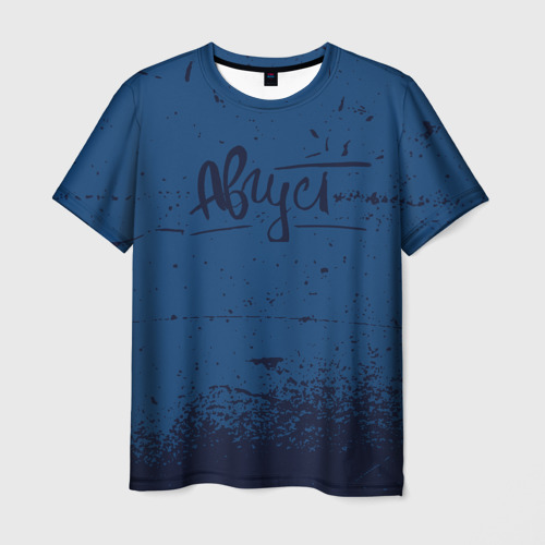 Мужская футболка 3D с принтом Август - на синем фоне, вид спереди #2