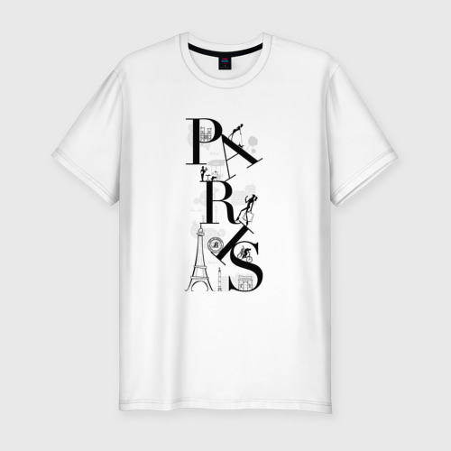 Мужская футболка хлопок Slim с принтом Париж минимализм, вид спереди #2