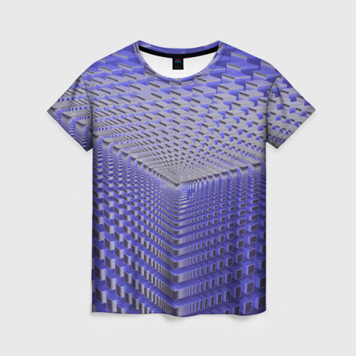 Женская футболка 3D с принтом Неоновые кубы - оптическая иллюзия, вид спереди #2