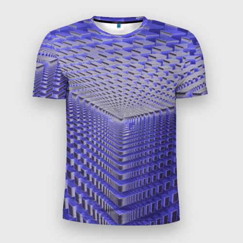 Мужская футболка 3D Slim с принтом Неоновые кубы - оптическая иллюзия, вид спереди #2