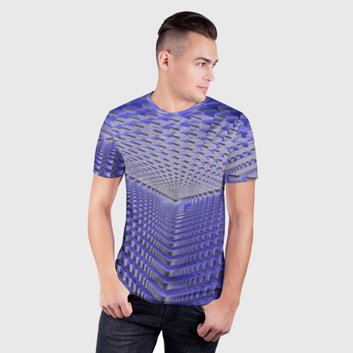 Мужская футболка 3D Slim с принтом Неоновые кубы - оптическая иллюзия, фото на моделе #1