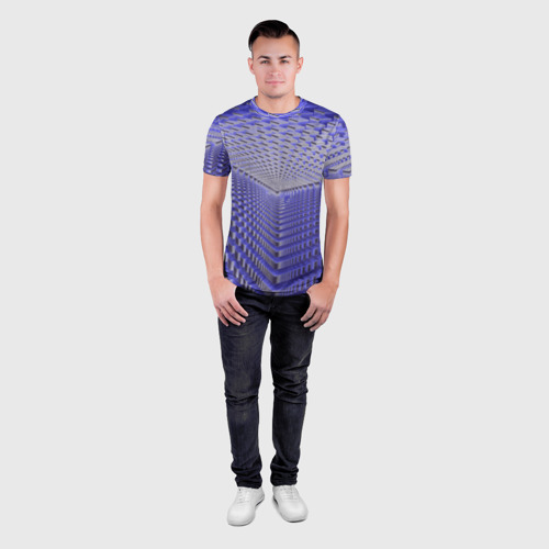 Мужская футболка 3D Slim с принтом Неоновые кубы - оптическая иллюзия, вид сбоку #3