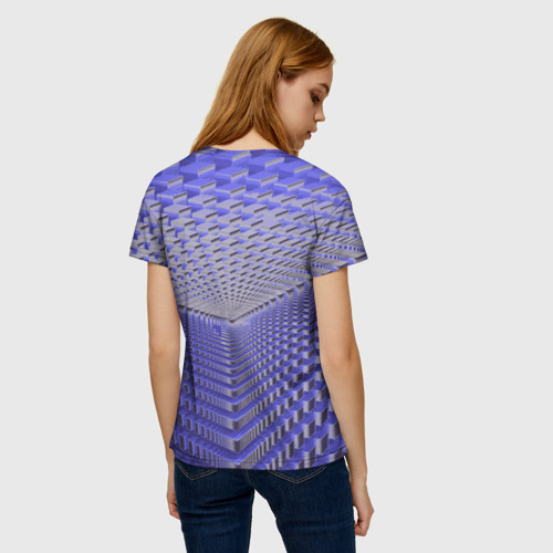 Женская футболка 3D с принтом Неоновые кубы - оптическая иллюзия, вид сзади #2