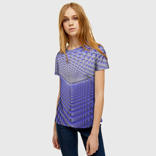 Женская футболка 3D с принтом Неоновые кубы - оптическая иллюзия, фото на моделе #1