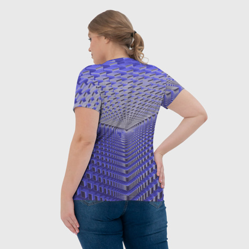 Женская футболка 3D с принтом Неоновые кубы - оптическая иллюзия, вид сзади #2