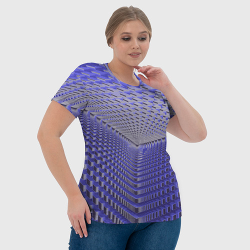 Женская футболка 3D с принтом Неоновые кубы - оптическая иллюзия, фото #4