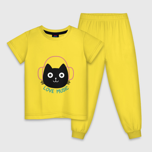 Детская пижама хлопок с принтом Cat - Love Music, вид спереди #2