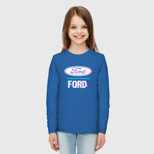 Детский лонгслив хлопок с принтом Значок Ford в стиле Glitch, вид сбоку #3