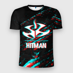 Мужская футболка 3D Slim Hitman в стиле Glitch и Баги Графики на темном фоне
