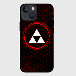 Чехол для iPhone 13 mini Символ Zelda и краска вокруг на темном фоне