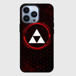 Чехол для iPhone 13 Pro Символ Zelda и краска вокруг на темном фоне