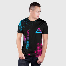 Мужская футболка 3D Slim Thirty Seconds to Mars Neon Gradient - фото 2