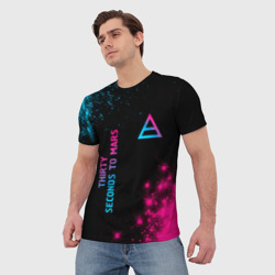 Мужская футболка 3D Thirty Seconds to Mars Neon Gradient - фото 2