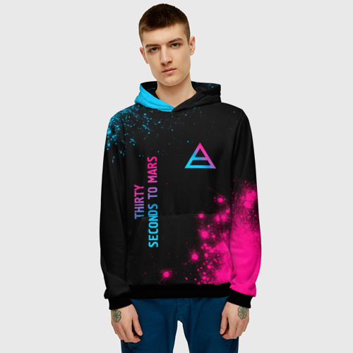 Мужская толстовка 3D Thirty Seconds to Mars Neon Gradient, цвет черный - фото 3