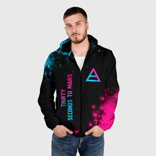 Мужская ветровка 3D Thirty Seconds to Mars Neon Gradient, цвет черный - фото 3