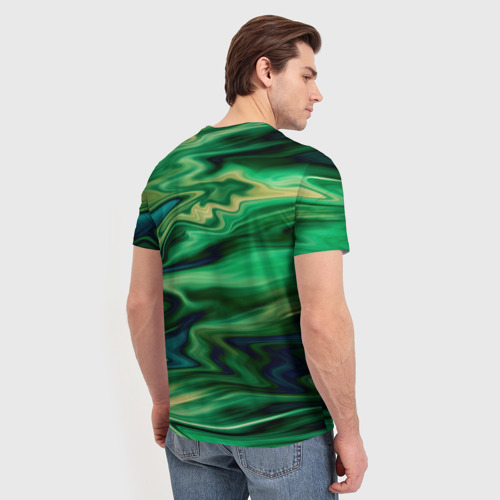 Мужская футболка 3D с принтом Абстрактный узор в желто - зеленых тонах, вид сзади #2