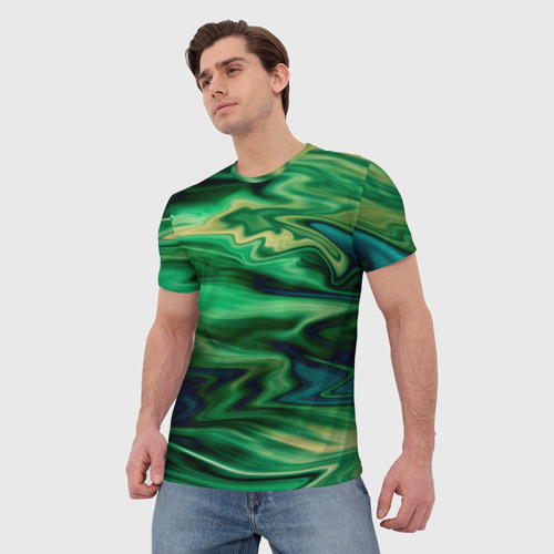 Мужская футболка 3D с принтом Абстрактный узор в желто - зеленых тонах, фото на моделе #1